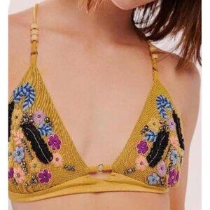 Free People Embroidered Yellow Bra